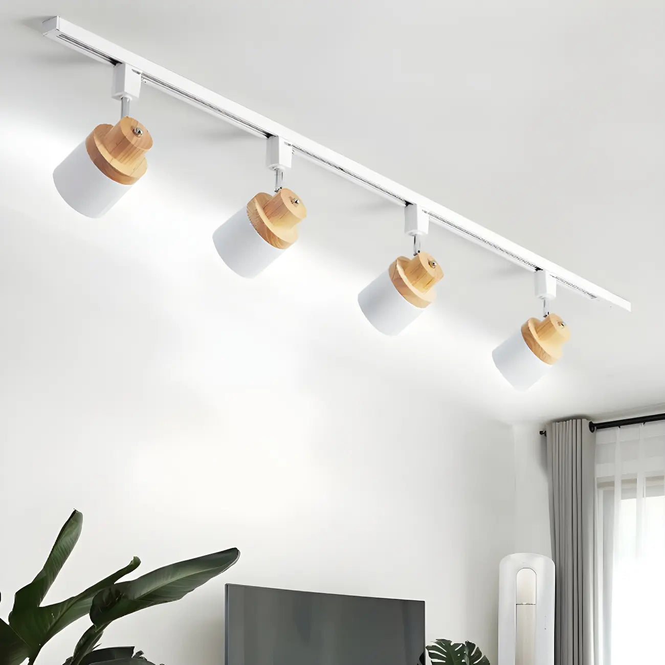 Lampadaire coulissant moderne à 4 lumières avec base en métal et bois