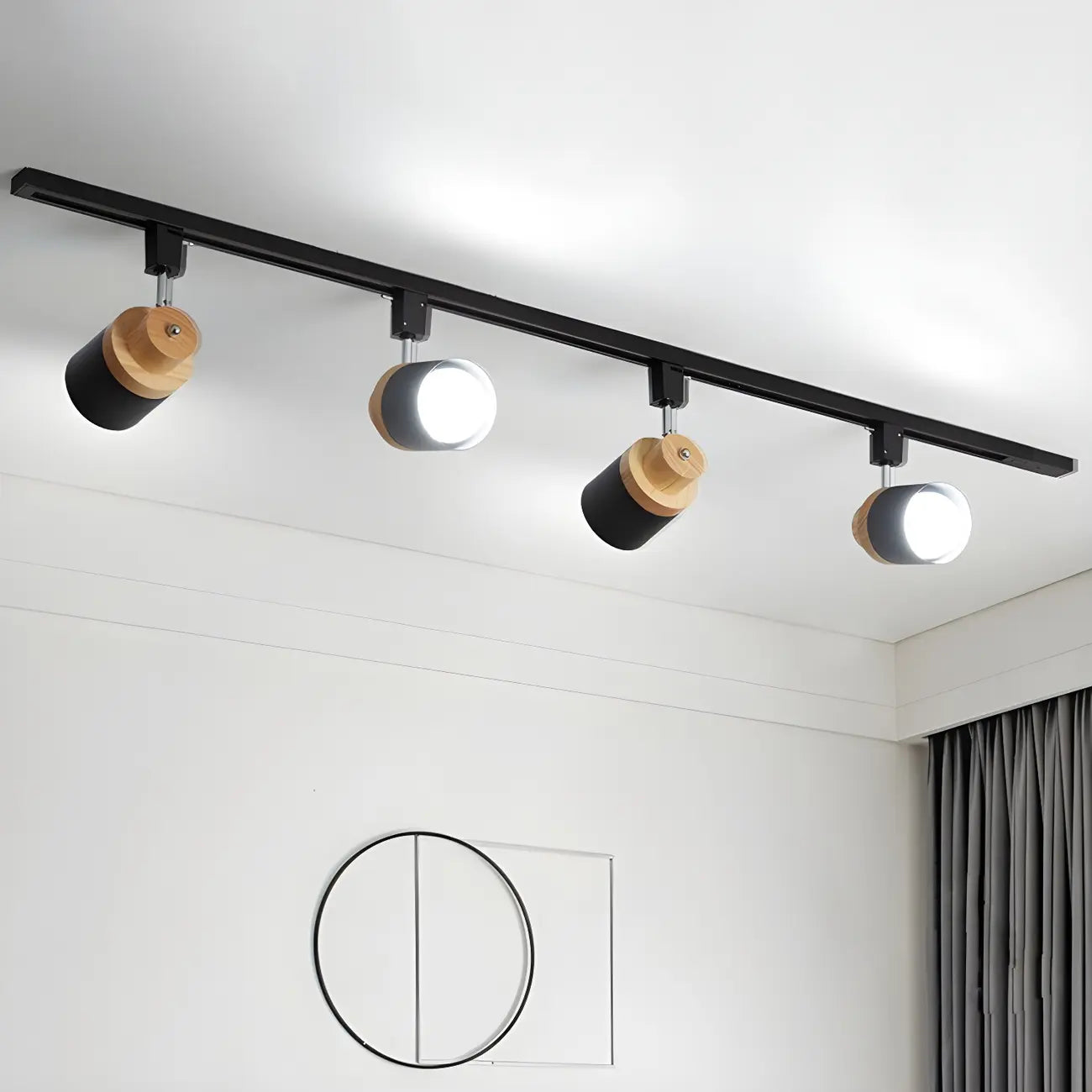 Lampadaire coulissant moderne à 4 lumières avec base en métal et bois
