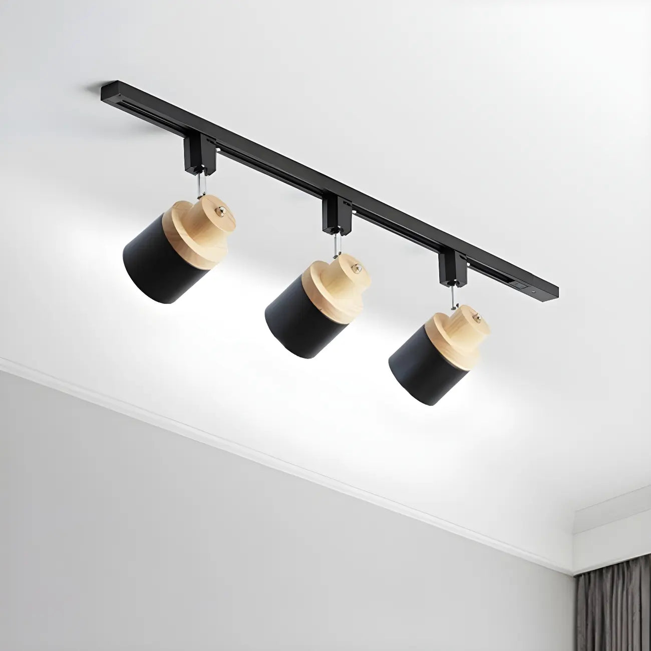 Lampadaire coulissant moderne à 4 lumières avec base en métal et bois