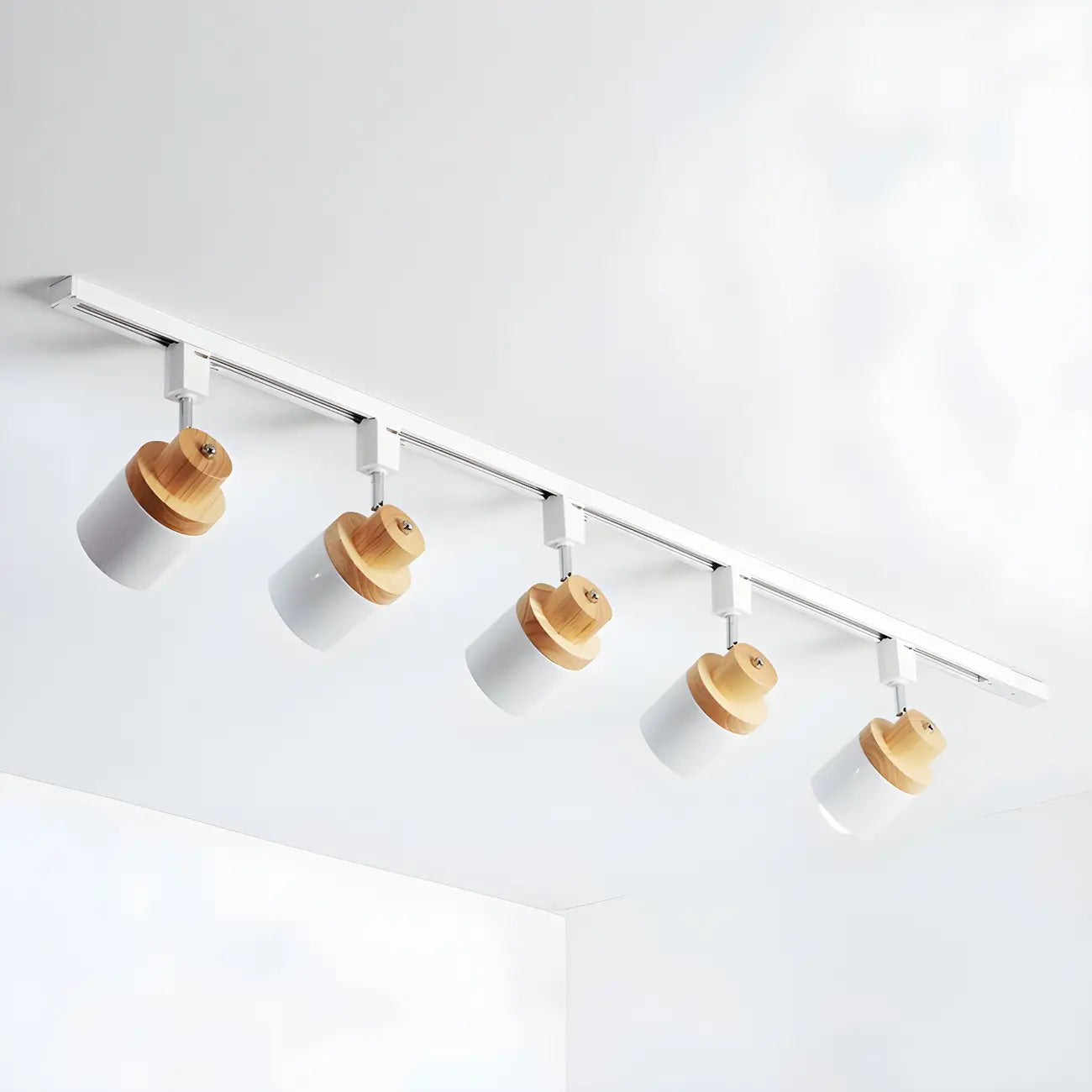 Lampadaire coulissant moderne à 4 lumières avec base en métal et bois