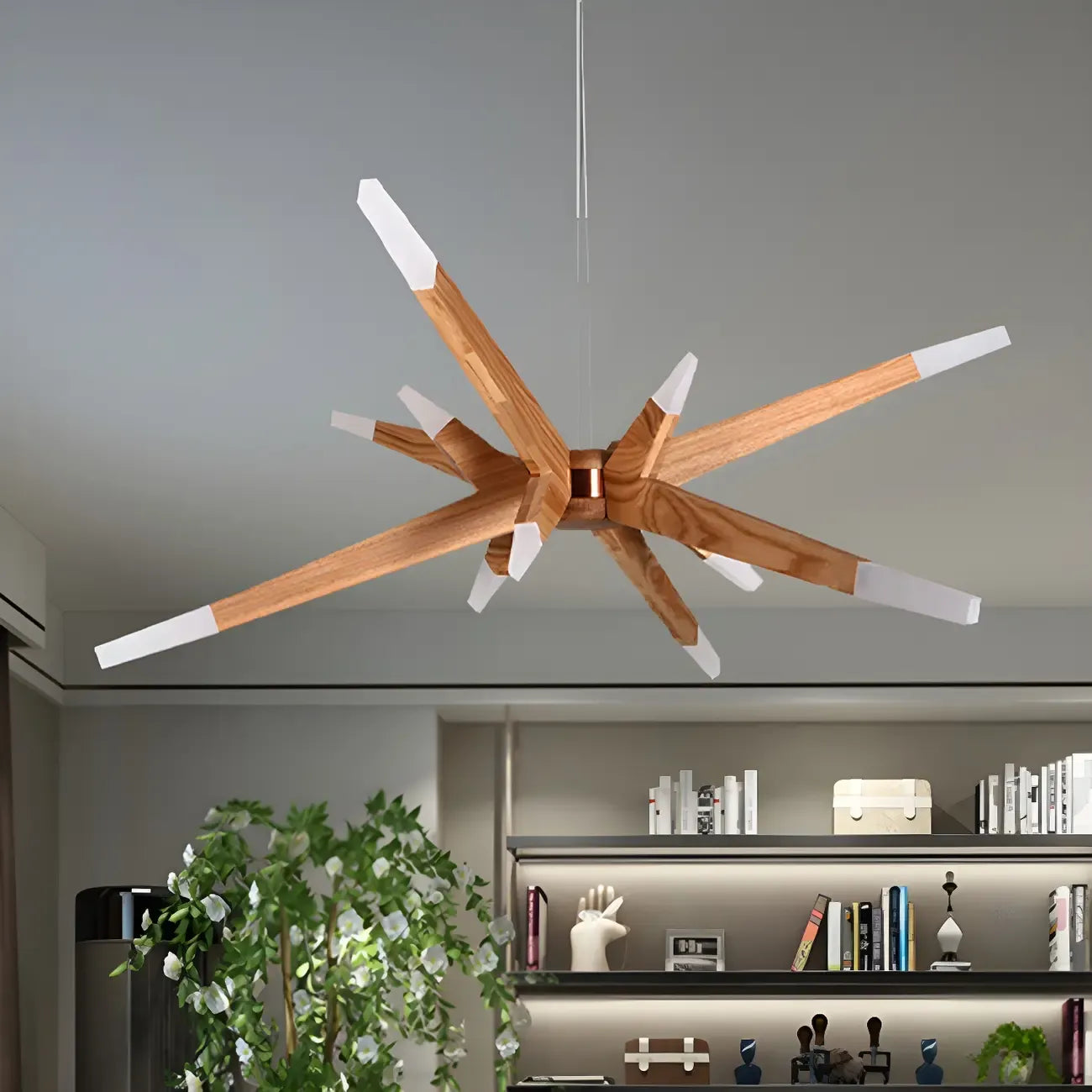 Lustre LED en bois en forme d'étoile au design moderne et minimaliste