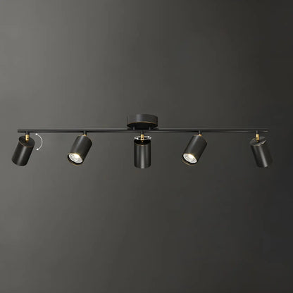 4 spots lumineux dorés sur rail avec têtes orientables