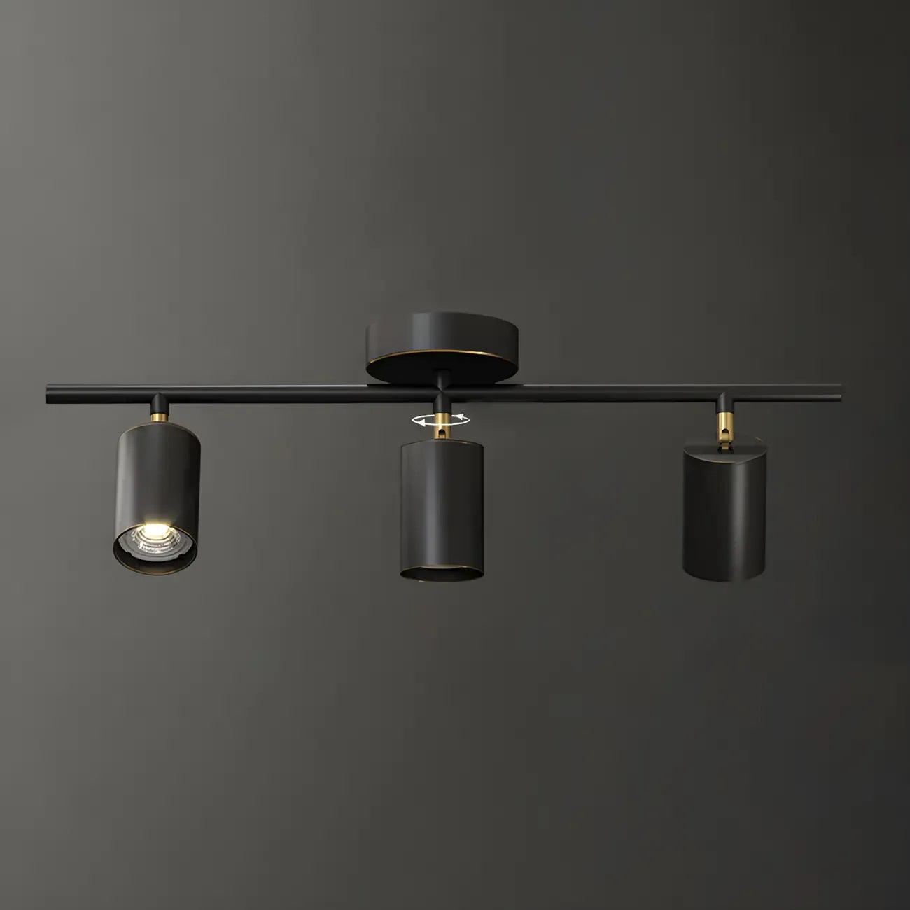 4 spots lumineux dorés sur rail avec têtes orientables