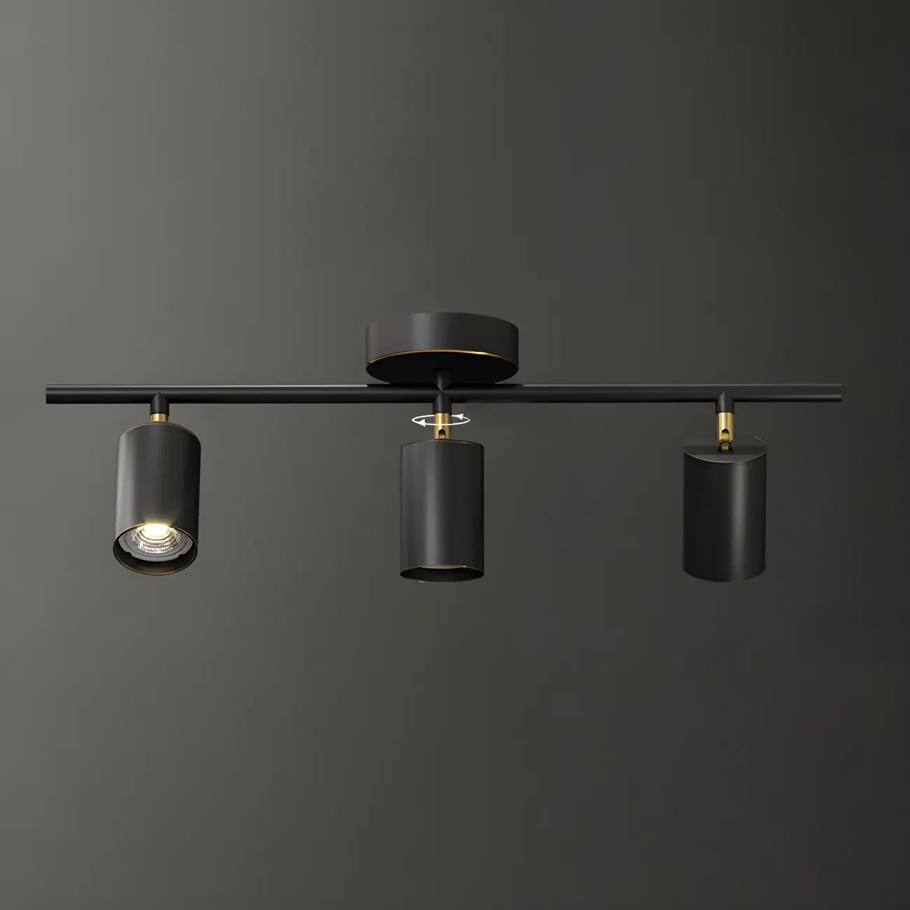 4 spots lumineux dorés sur rail avec têtes orientables