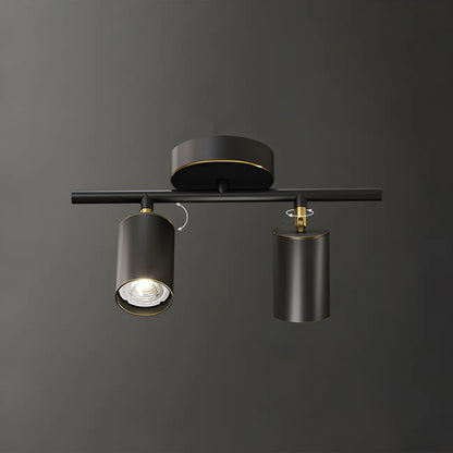 4 spots lumineux dorés sur rail avec têtes orientables