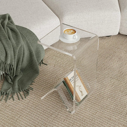 Table d'appoint abstraite en acrylique en forme de C, noir/transparent