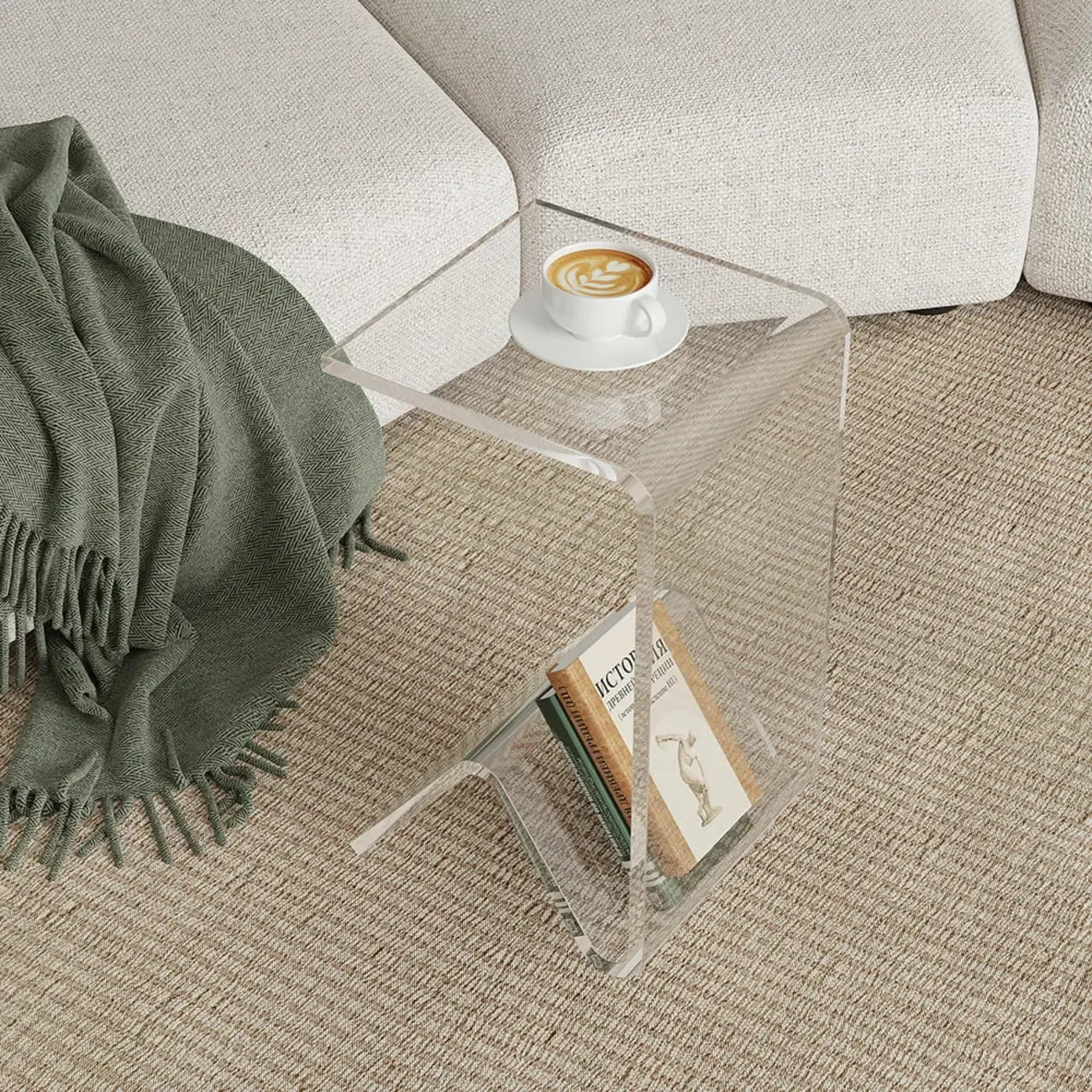 Table d'appoint abstraite en acrylique en forme de C, noir/transparent