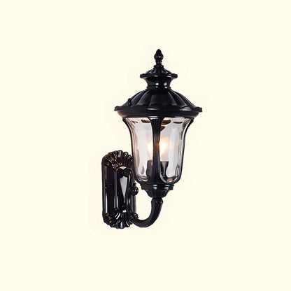 Applique murale d'extérieur antique en métal noir et verre
