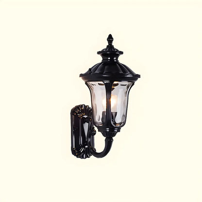Applique murale d'extérieur antique en métal noir et verre