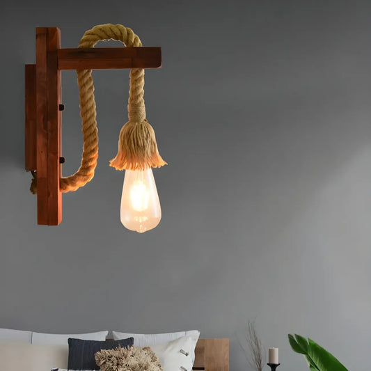 Applique murale industrielle rustique en corde de bois pour chambre à coucher