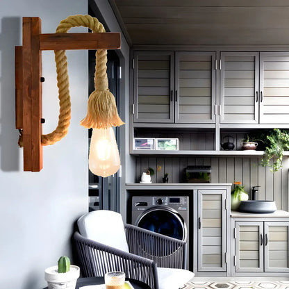 Applique murale industrielle rustique en corde de bois pour chambre à coucher