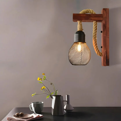 Applique murale industrielle rustique en corde de bois pour chambre à coucher