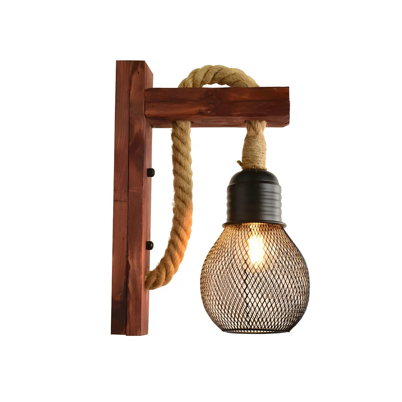 Applique murale industrielle rustique en corde de bois pour chambre à coucher