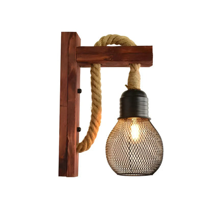Applique murale industrielle rustique en corde de bois pour chambre à coucher