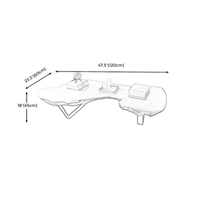 Table basse géométrique moderne avec plateau en bois rouge et piètement en acier