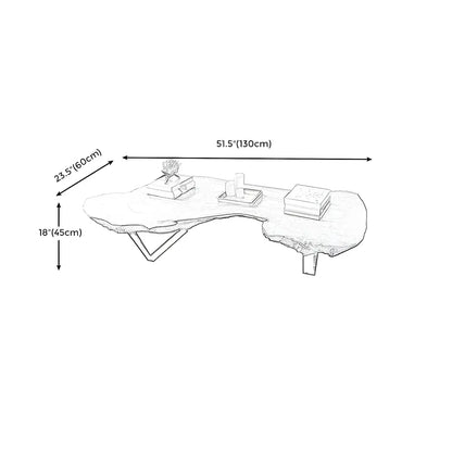 Table basse géométrique moderne avec plateau en bois rouge et piètement en acier