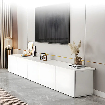 Meuble TV en bois blanc avec tiroirs et gestion des câbles (63 pouces)