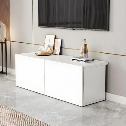 Meuble TV en bois blanc avec tiroirs et gestion des câbles (63 pouces)