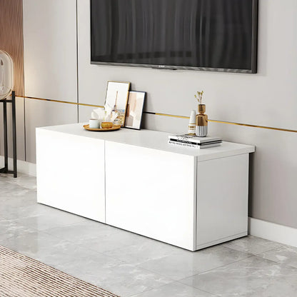 Meuble TV en bois blanc avec tiroirs et gestion des câbles (63 pouces)