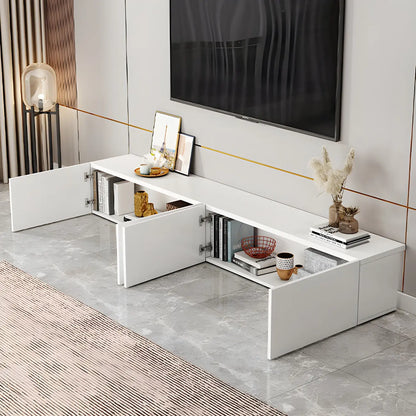 Meuble TV en bois blanc avec tiroirs et gestion des câbles (63 pouces)