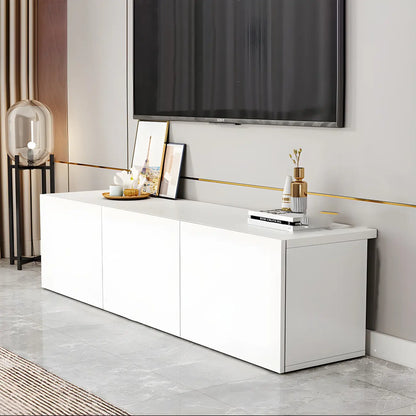 Meuble TV en bois blanc avec tiroirs et gestion des câbles (63 pouces)