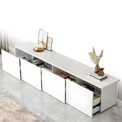 Meuble TV en bois blanc avec tiroirs et gestion des câbles (63 pouces)