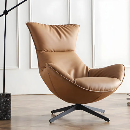 Fauteuil lounge moderne en cuir marron avec repose-pieds