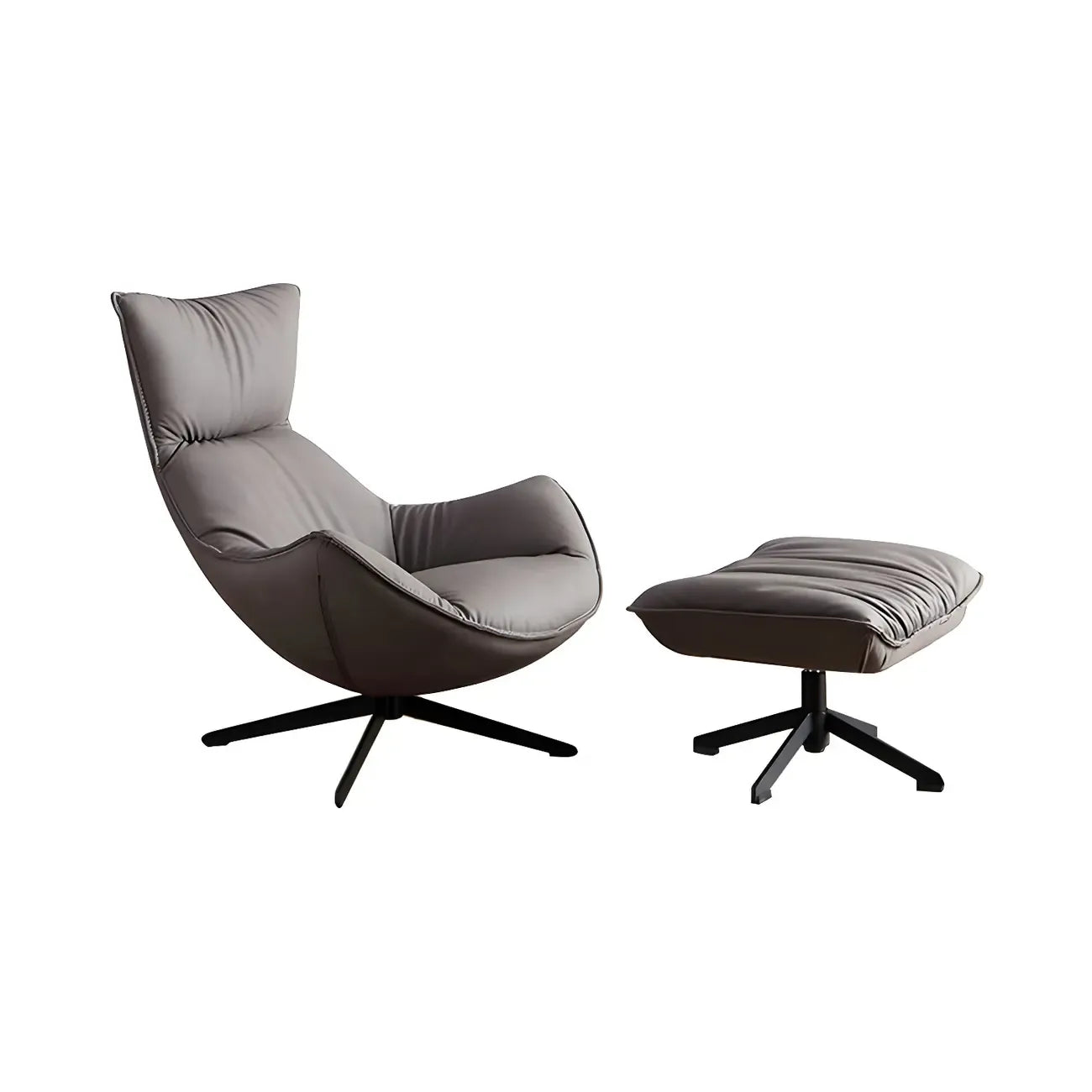 Fauteuil lounge moderne en cuir marron avec repose-pieds