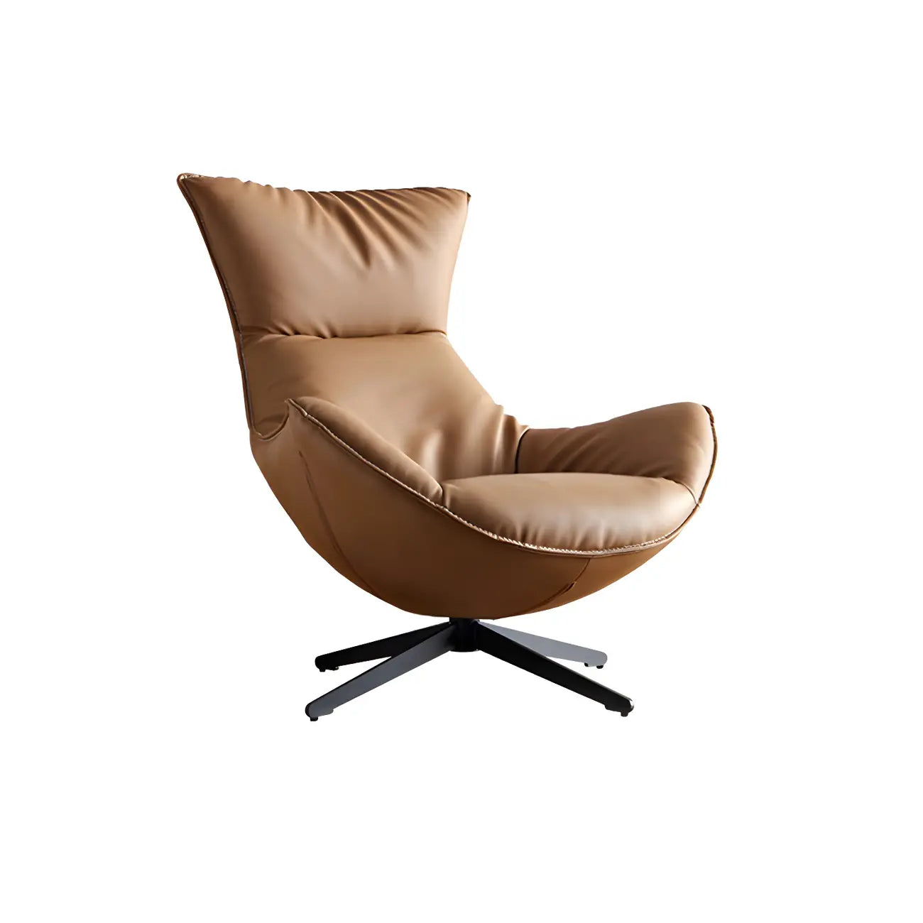 Fauteuil lounge moderne en cuir marron avec repose-pieds