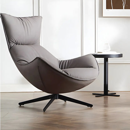 Fauteuil lounge moderne en cuir marron avec repose-pieds
