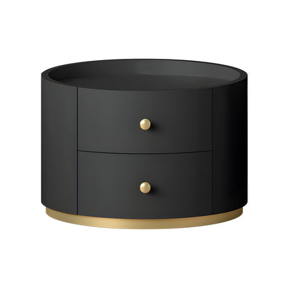 Table de chevet ronde Glam en bois manufacturé à 2 tiroirs