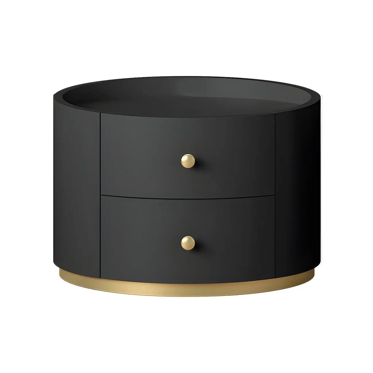 Table de chevet ronde Glam en bois manufacturé à 2 tiroirs