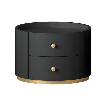 Table de chevet ronde Glam en bois manufacturé à 2 tiroirs