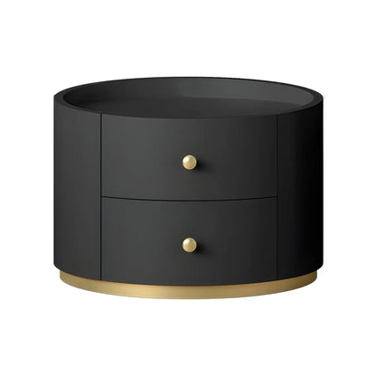 Table de chevet ronde Glam en bois manufacturé à 2 tiroirs