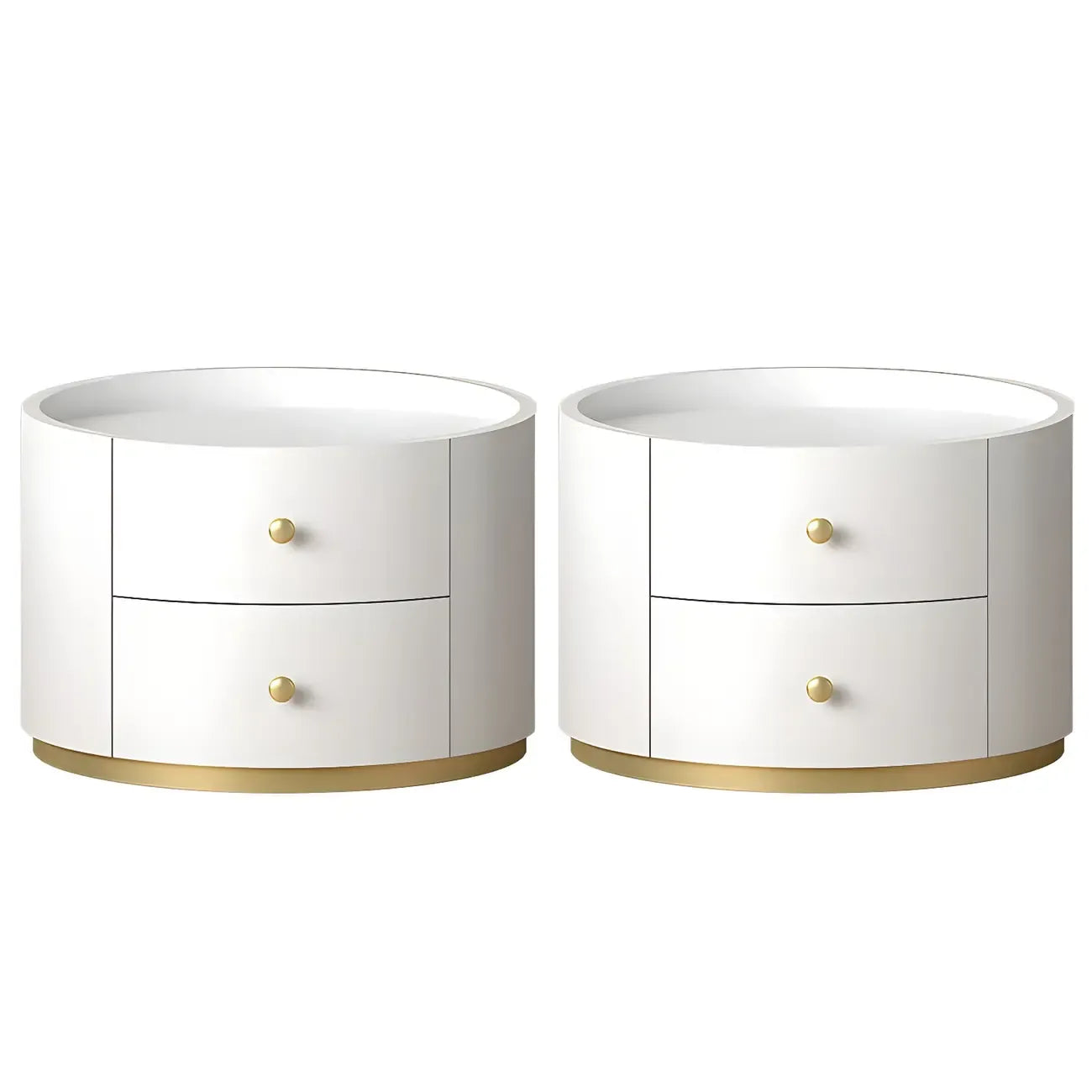 Table de chevet ronde Glam en bois manufacturé à 2 tiroirs