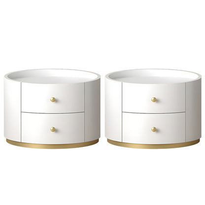 Table de chevet ronde Glam en bois manufacturé à 2 tiroirs