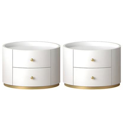 Table de chevet ronde Glam en bois manufacturé à 2 tiroirs