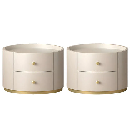 Table de chevet ronde Glam en bois manufacturé à 2 tiroirs