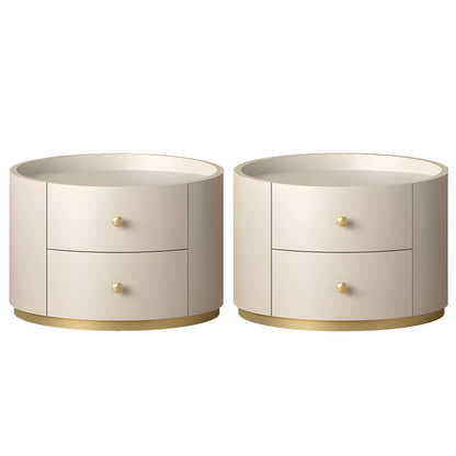 Table de chevet ronde Glam en bois manufacturé à 2 tiroirs