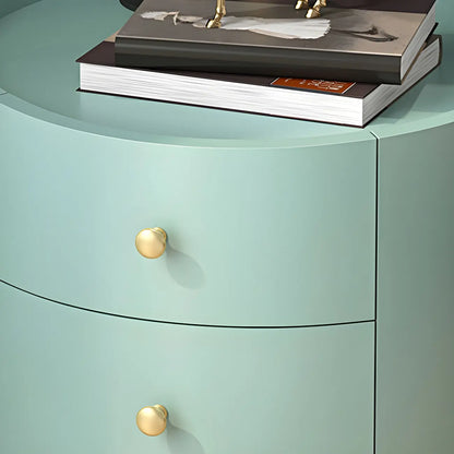 Table de chevet ronde Glam en bois manufacturé à 2 tiroirs