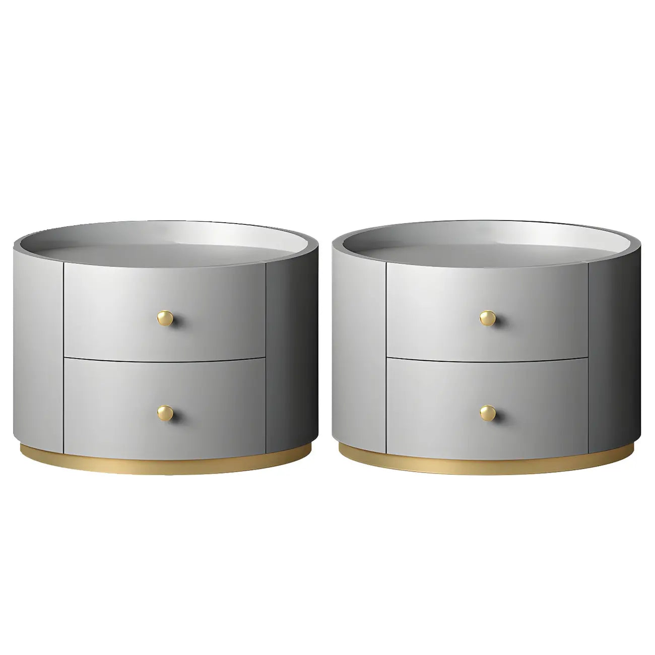 Table de chevet ronde Glam en bois manufacturé à 2 tiroirs