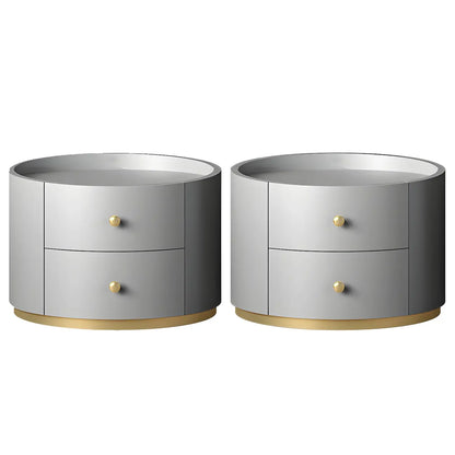 Table de chevet ronde Glam en bois manufacturé à 2 tiroirs