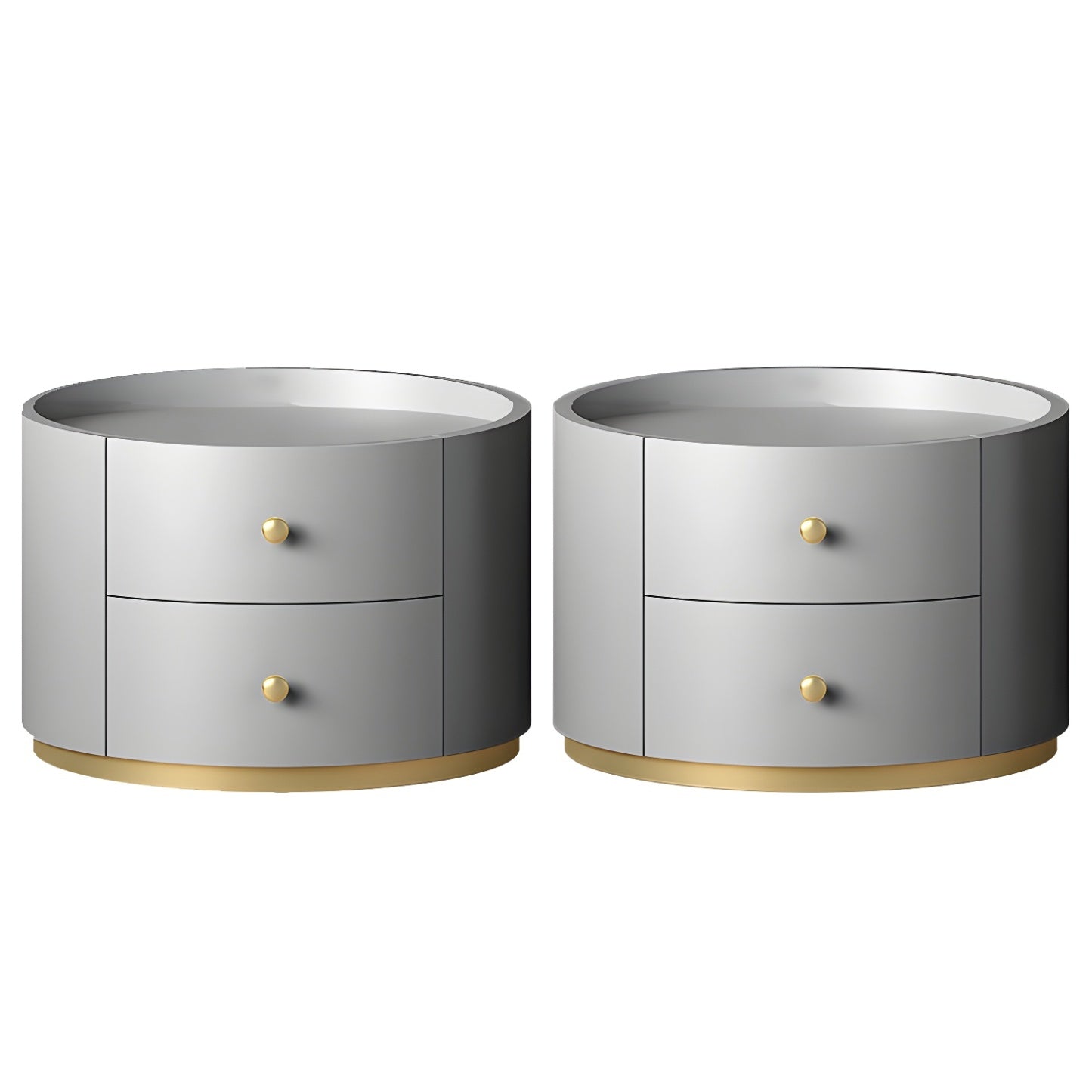 Table de chevet ronde Glam en bois manufacturé à 2 tiroirs