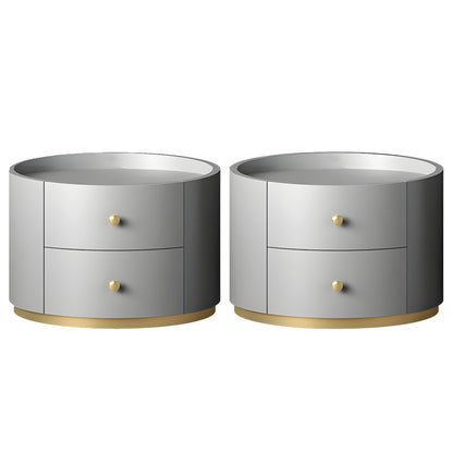 Table de chevet ronde Glam en bois manufacturé à 2 tiroirs