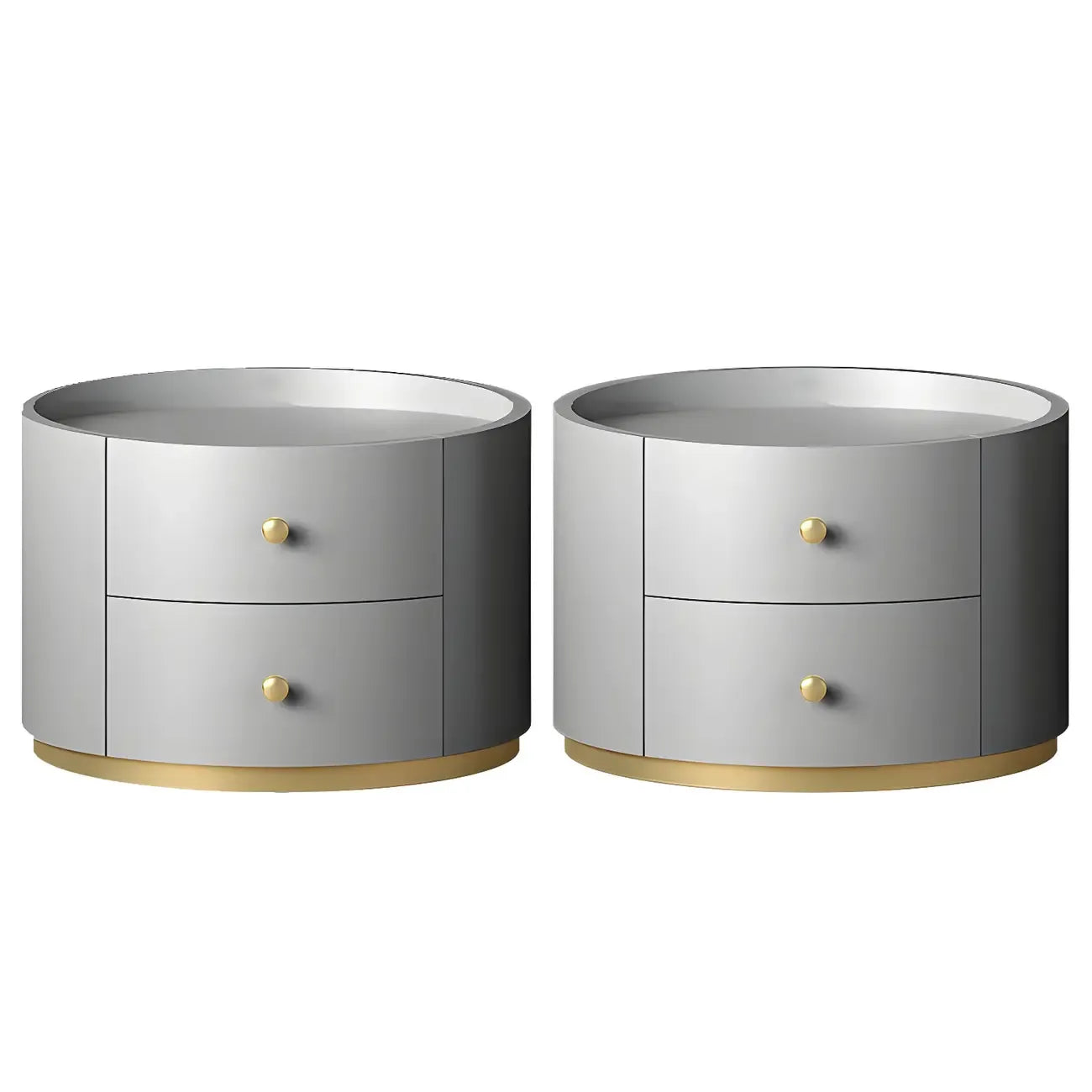 Table de chevet ronde Glam en bois manufacturé à 2 tiroirs