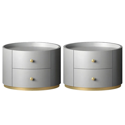 Table de chevet ronde Glam en bois manufacturé à 2 tiroirs