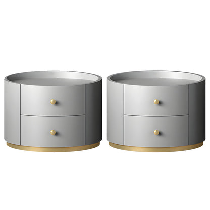 Table de chevet ronde Glam en bois manufacturé à 2 tiroirs