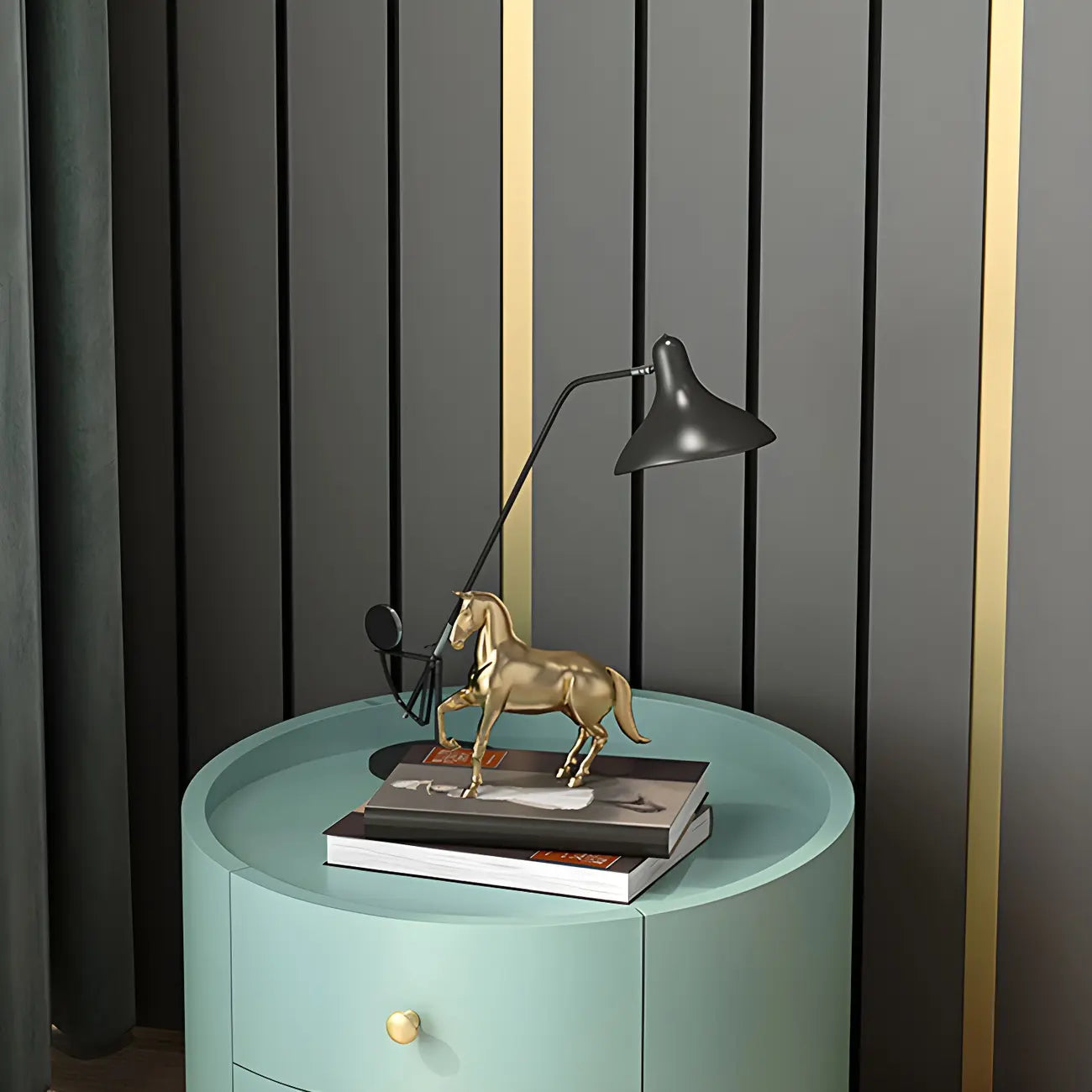 Table de chevet ronde Glam en bois manufacturé à 2 tiroirs