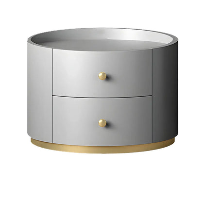 Table de chevet ronde Glam en bois manufacturé à 2 tiroirs