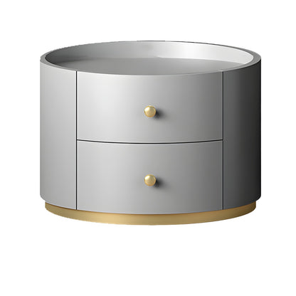 Table de chevet ronde Glam en bois manufacturé à 2 tiroirs